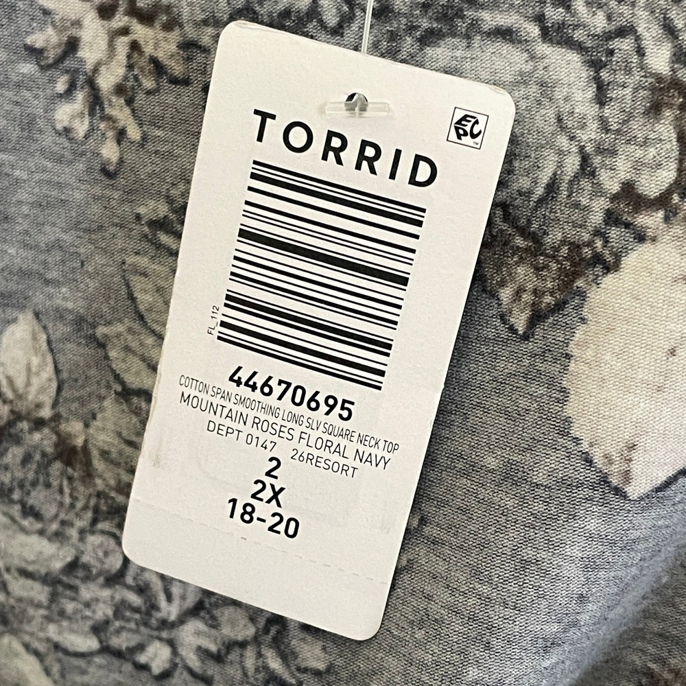 NEW Torrid Plus 2X Smoothing Long Sleeve Square Neck Top Mountain Roses Floral - Picture 4 of 8